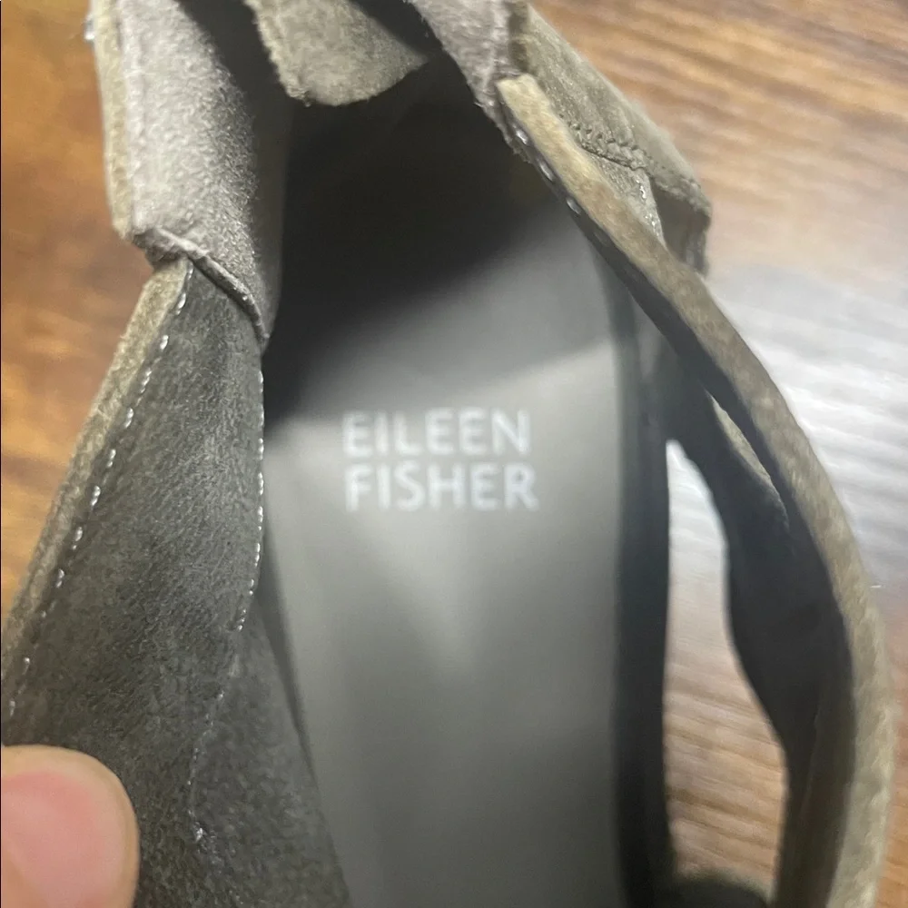 Eileen Fisher Dibs Grey Suede Leather Lace Up Wedge Sandal